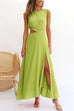 Rosiedress Sleeveless Cut Out Waist High Slit Maxi Swing Dress