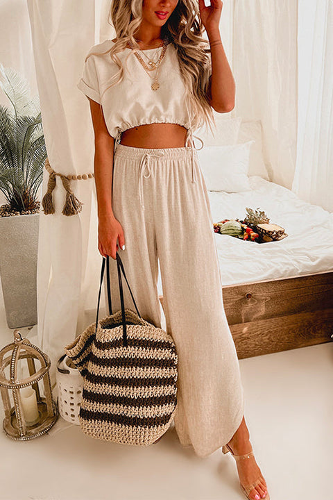 Rosiedress Drawstring Hem Crop Top Wide Leg Pants Loungewear Set