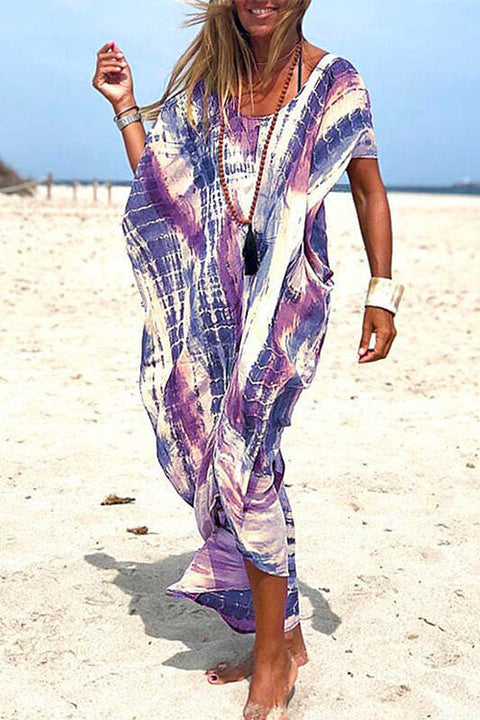 Rosiedress Tie Dye Short Sleeve Slit Oversized Beach Dress