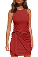 Rosiedress Crewneck Knot Front Ruched Sleeveless Dress