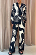 Rosiedress Graphic Printed Long Sleeve Blouse Shirt Wide Leg Pants 2 Pieces Set