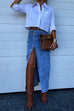 Rosiedress High Rise Button Down Slit Denim Skirt