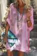Rosiedress V Neck Hollow Out Pineapple Printed Batwing Beach Dress
