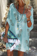 Rosiedress V Neck Hollow Out Pineapple Printed Batwing Beach Dress