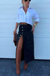 Rosiedress High Rise Button Down Slit Denim Skirt