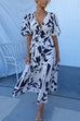Rosiedress V Neck Puff Sleeves Printed Maxi Flowy Dress