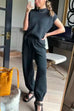 Rosiedress Mockneck Short Sleeves Top Pocketed Harem Pants Knitting Set