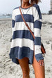 Rosiedress Crewneck Side Split High Low Hem Striped Pullovers