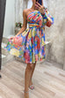 Rosiedress Ruched One Shoulder Waisted Floral Print Flowy Dress