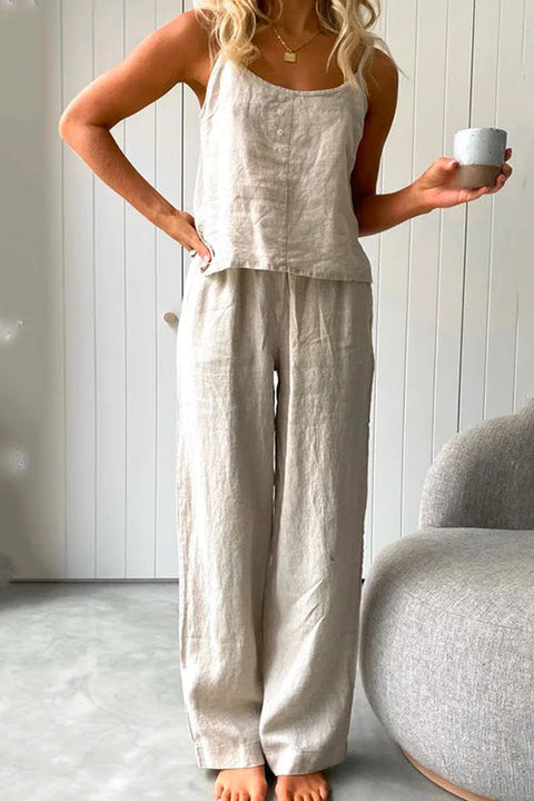 Rosiedress Cotton Linen Cami Top Wide Leg Pants Loungewear Set