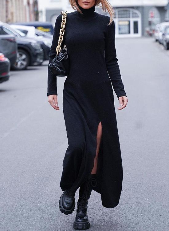 Rosiedress Turtleneck Long Sleeve High Split Maxi Dress
