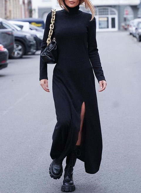 Rosiedress Turtleneck Long Sleeve High Split Maxi Dress