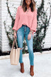 Rosiedress Buttons V Neck Side Split Waffle Knit Sweater