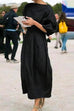 Rosiedress Lantern Sleeve Ruched Midi Cotton Linen Dress