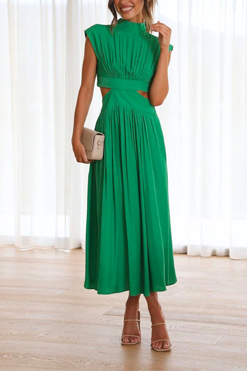 Rosiedress Solid Mockneck Cut Out Maxi A-line Swing Dress