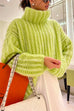 Rosiedress Turtleneck Drop Shoulder Fluffy Pullover Sweater
