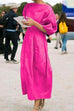 Rosiedress Lantern Sleeve Ruched Midi Cotton Linen Dress
