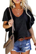 Rosiedress V Neck Ruffle Sleeves Loose T Shirt