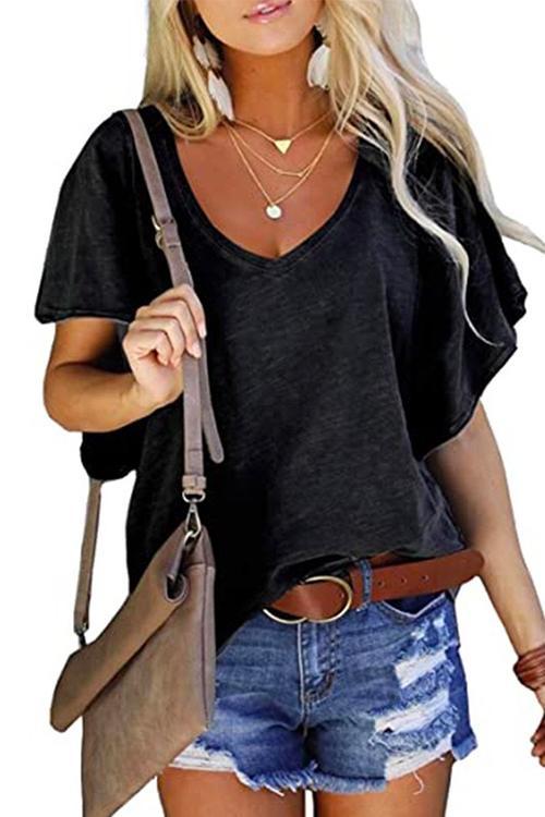 Rosiedress V Neck Flare Sleeve Summer T Shirt