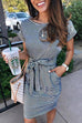 Rosiedress Tie Waist Short Sleeve Pockets Striped T Shirt Dress