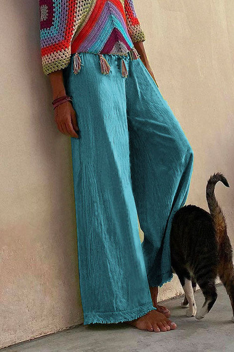 Rosiedress Solid Raw Hem Wide Leg Casual Pants