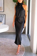 Rosiedress Solid Halter Waisted Irregular Sleeveless Dress