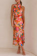 Rosiedress Tie Back Halter Sleeveless Waisted Maxi Floral Dress