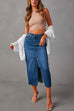 Rosiedress High Rise Raw Hem Slit Front Denim Midi Skirt