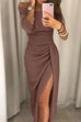 Rosiedress Off Shoulder Waisted Slit Glitter Party Dress