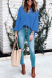 Rosiedress Buttons V Neck Side Split Waffle Knit Sweater