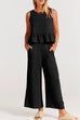 Rosiedress Crewneck Ruffle Tank Top Wide Leg Pockets Pants Set