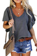 Rosiedress V Neck Ruffle Sleeves Loose T Shirt