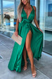 Rosiedress One Dress Three Ways Tie Waist High Slit Maxi Party Dress