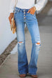 Rosiedress Flare Bottoms Ripped Buttons Jeans
