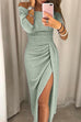 Rosiedress Off Shoulder Waisted Slit Glitter Party Dress