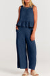 Rosiedress Crewneck Ruffle Tank Top Wide Leg Pockets Pants Set