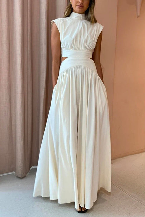 Rosiedress Mockneck Cut Out Waist Maxi Swing Dress