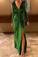 Rosiedress Deep V Neck Slit Ruched Velvet Party Dress(5 Colors Available)