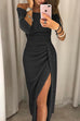 Rosiedress Off Shoulder Waisted Slit Glitter Party Dress