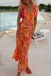 Rosiedress V Neck Cut Out Tie Back Printed Ruffle Maxi Dress