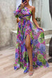 Rosiedress One Shoulder High Slit Waisted Floral Maxi Party Dress