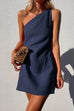 Rosiedress One Shoulder Solid Cotton Linen Mini Dress