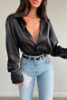 Rosiedress Chic Long Sleeves Button Down Satin Bouse Shirt