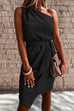 Rosiedress One Shoulder Sleeveless Tie Waist Ruched Dress