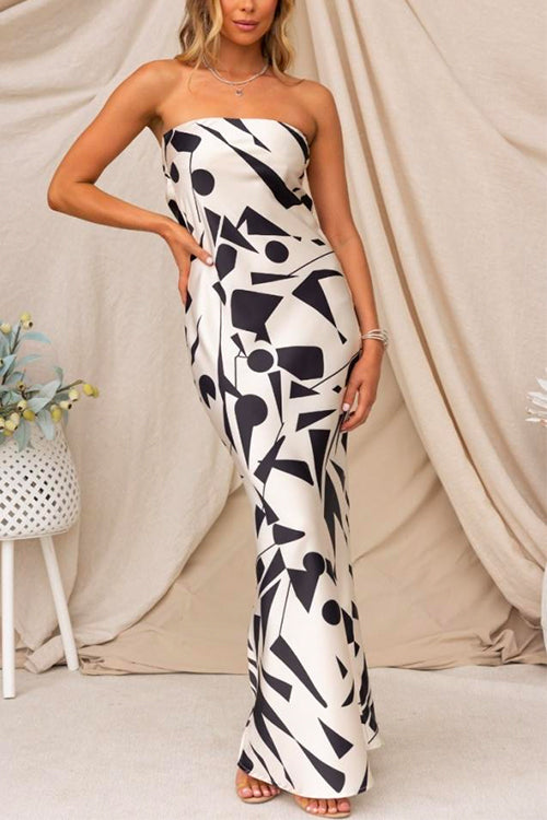 Rosiedress Geometric Printed Tube Top Maxi Party Dress