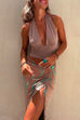 Rosiedress Halter V Neck Backless Crop Top