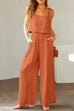 Rosiedress Square Collar Cami Crop Top Wide Leg Pants Cotton Linen Set