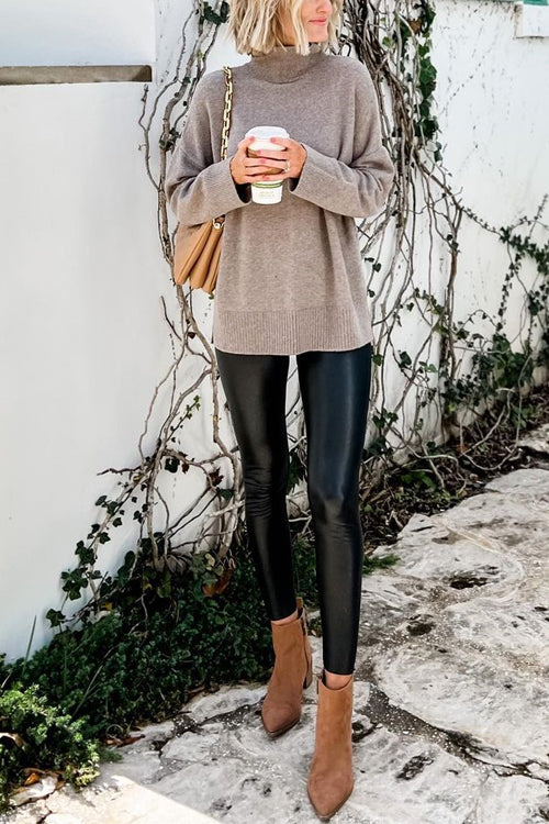 Rosiedress Solid Turtleneck Casual Pullover Sweater