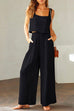 Rosiedress Square Collar Cami Crop Top Wide Leg Pants Cotton Linen Set