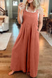 Rosiedress Buttons Pockets Wide Leg Palazzo Overalls